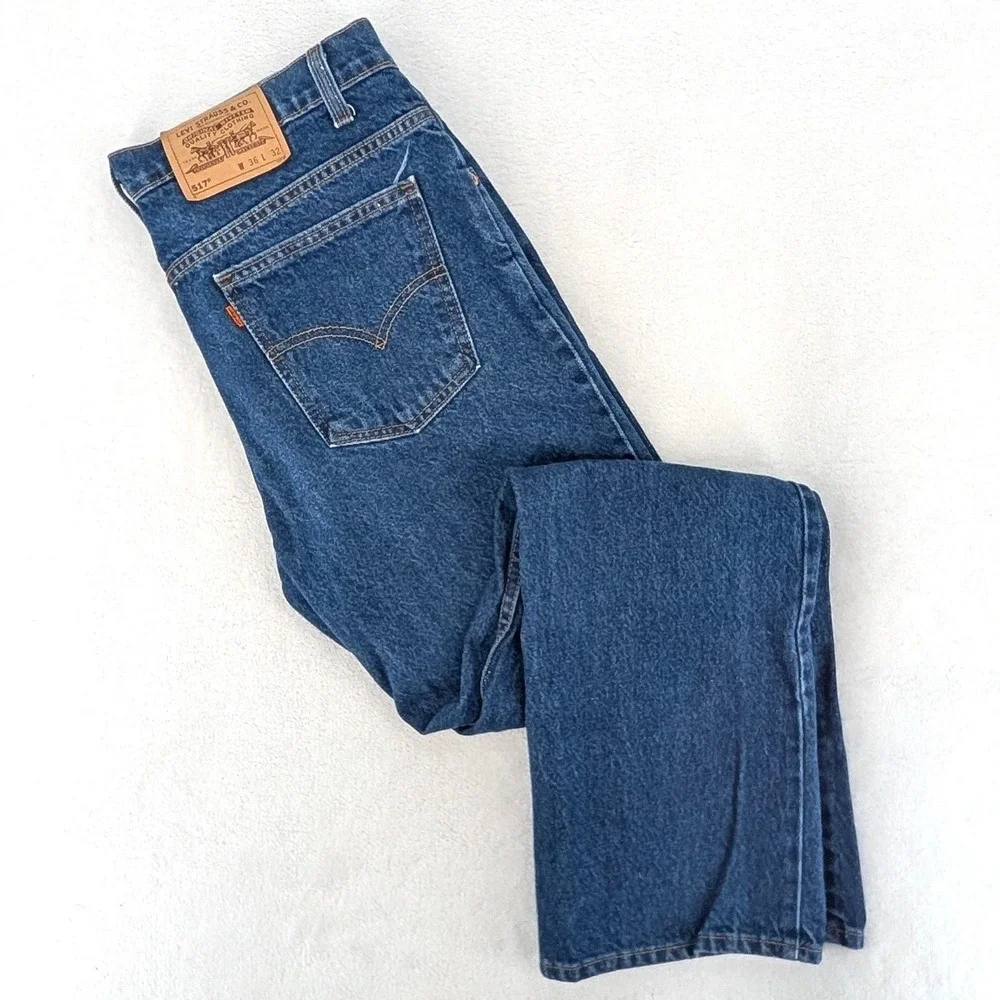 Vintage 1998‎ Levi's 517 Orange Tab USA Made Bootcut Jeans Dark Wash 34x32 90s